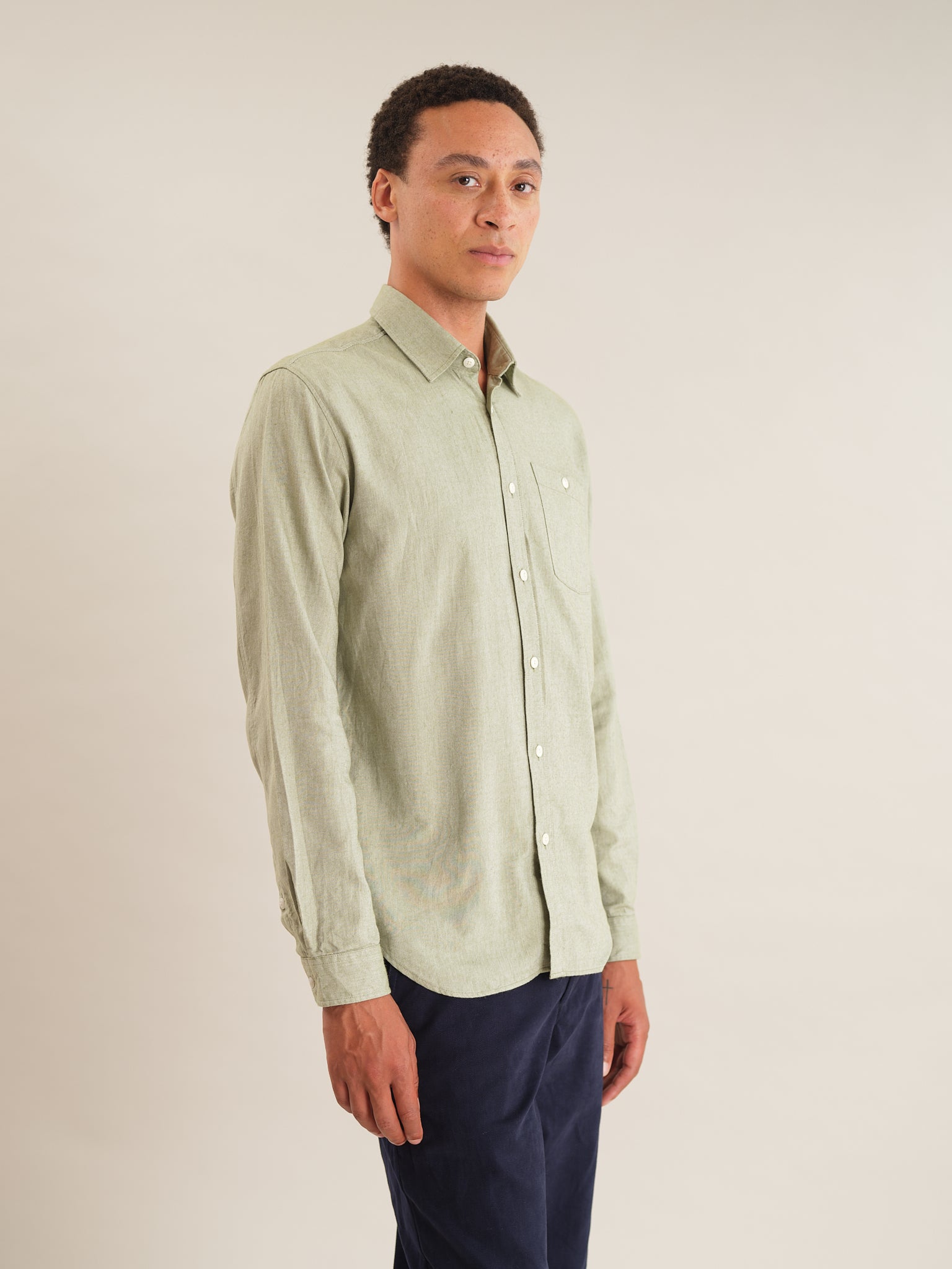 Premium Pistachio Green Cotton Cashmere Blend Shirt for Men - Soft & Stylish Casual Wear for Office, Dates & Everyday Comfort
