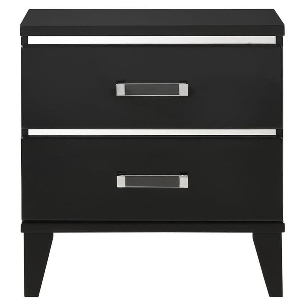 Acme Chelsie Black Wooden 2-Drawer Nightstand with Acrylic Bar Handles - Modern Bedside Table for Bedroom Decor & Storage