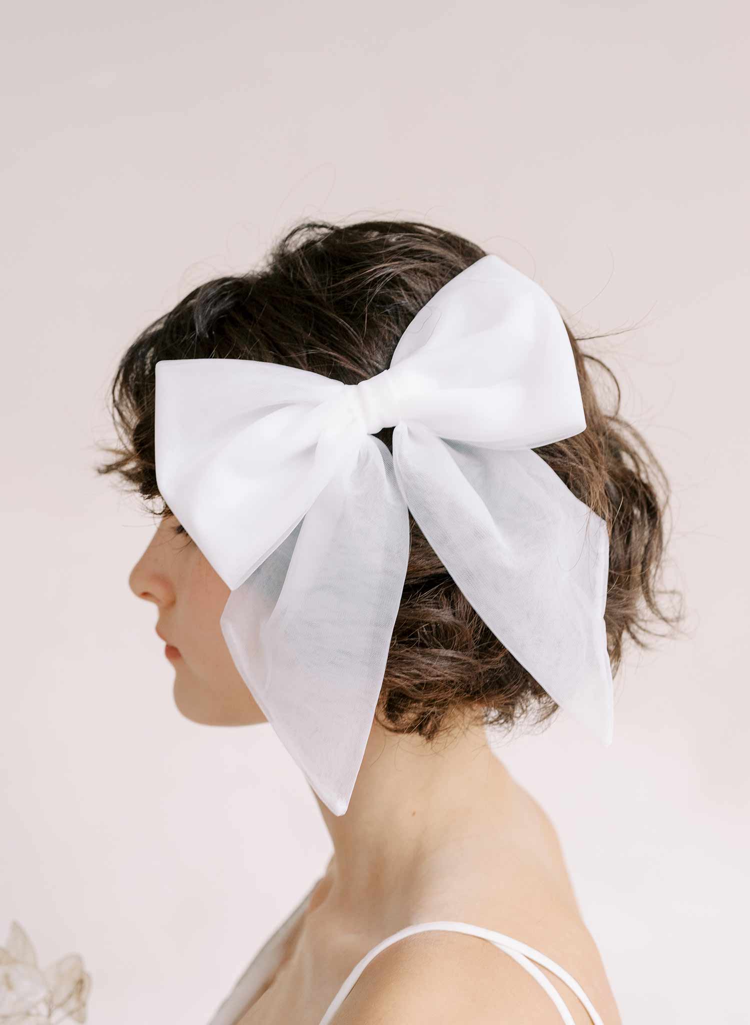 Elegant Tulle Bridal Bow Hair Clip - Style #2355 for Weddings, Prom & Special Occasions