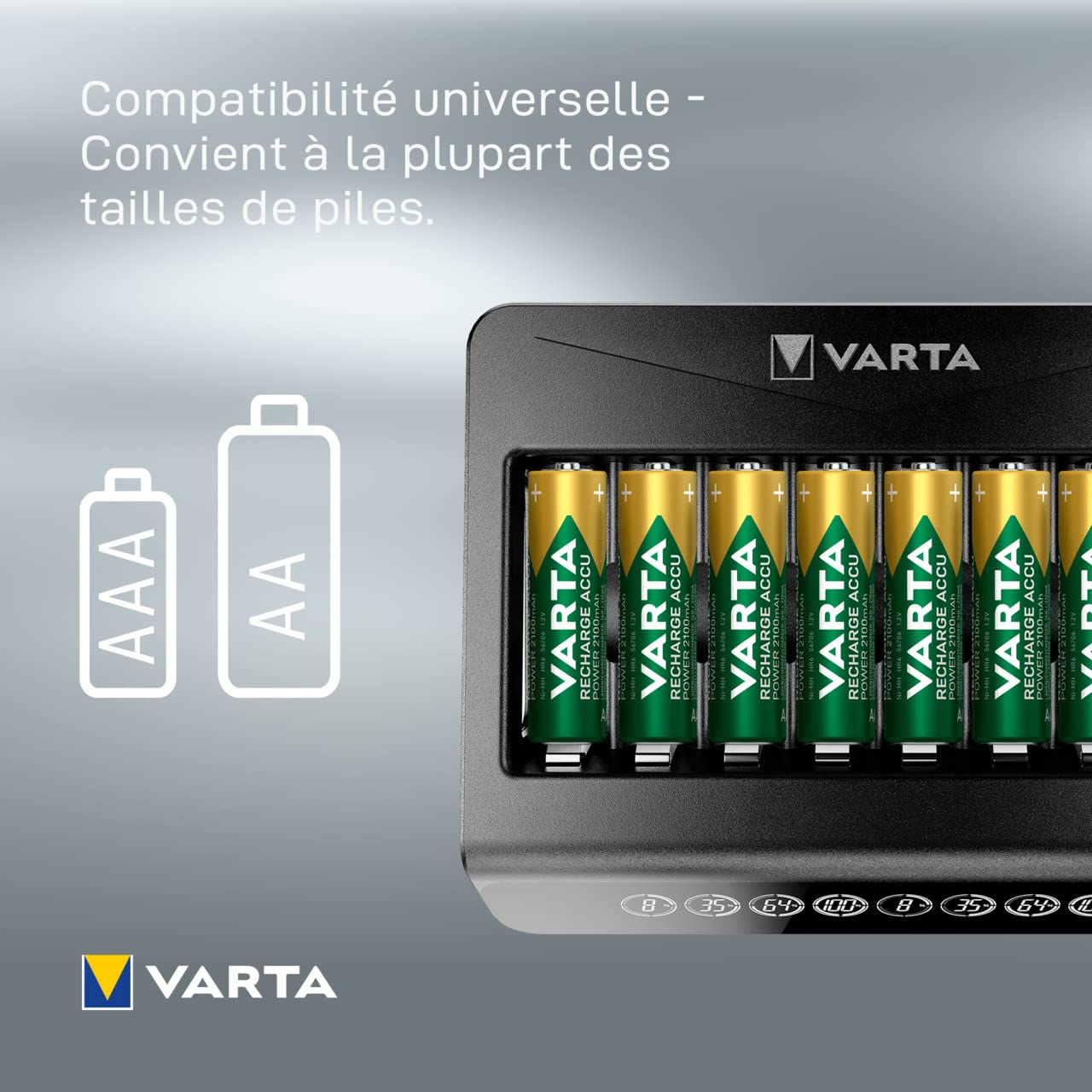 VARTA Multi Charger for AA AAA 9V Rechargeable Batteries - 8 Slot Fast Charging with Defective Cell Detection - Perfect for Home Office Electronics Cameras Toys and Emergency Power Supply