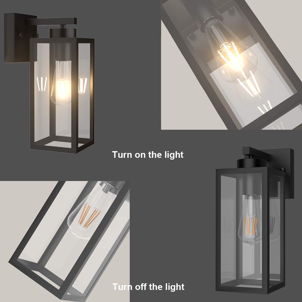 Tipace 2 Pack Black Outdoor Wall Lantern with Clear Glass Shade - Waterproof Exterior Wall Sconce Lighting for Entryway, Porch, Doorway, Patio, Garden & Backyard - Perfect for Home, Villa and Commercial Spaces