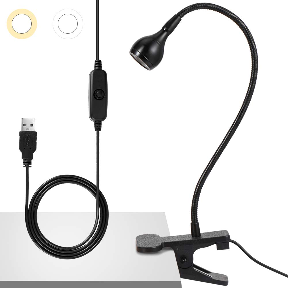 Ymiko USB LED Clip On Book Light - Adjustable Desk Lamp for Reading, Study, Night Light with Battery Port - Perfect for Home, Office, Kids Room (Black & White) | Bedside Reading, Homework, Nightstand Lighting
