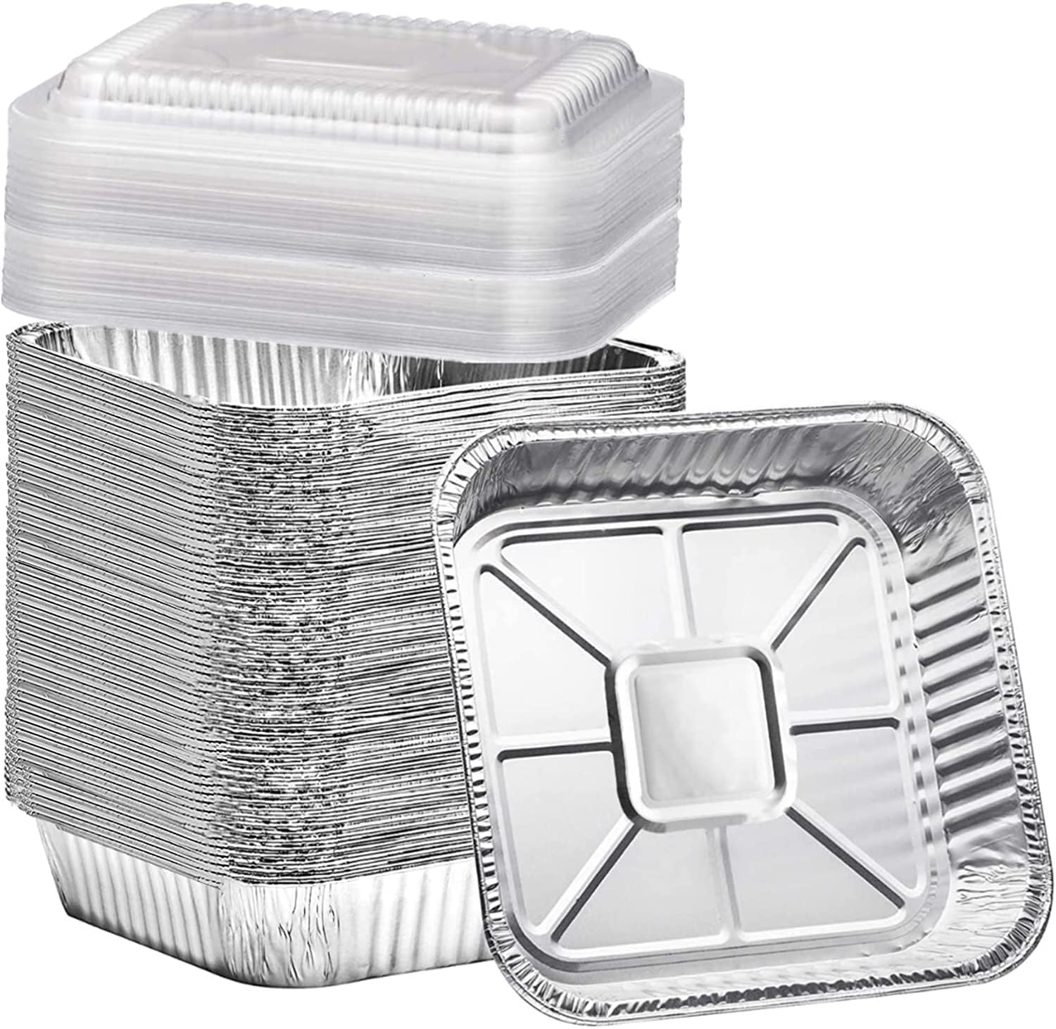 (35 Pack) 8x8 Inch Square Aluminum Baking Pans with Clear Lids - Disposable Foil Cake Pans for Cooking, Heating & Food Storage - Perfect for Baking, Meal Prep, Parties & Catering