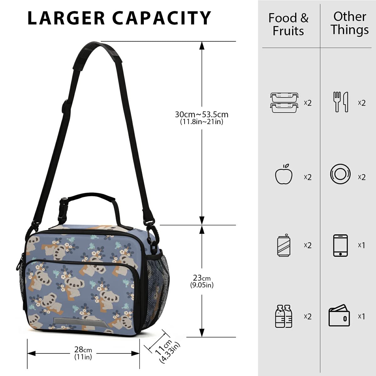 Adorable Koala Print Insulated Lunch Bag for Kids - Floral Design Spacious Thermal Cooler Tote for School, Work & Picnics | Back to School Meal Kit for Boys, Girls, Women & Men