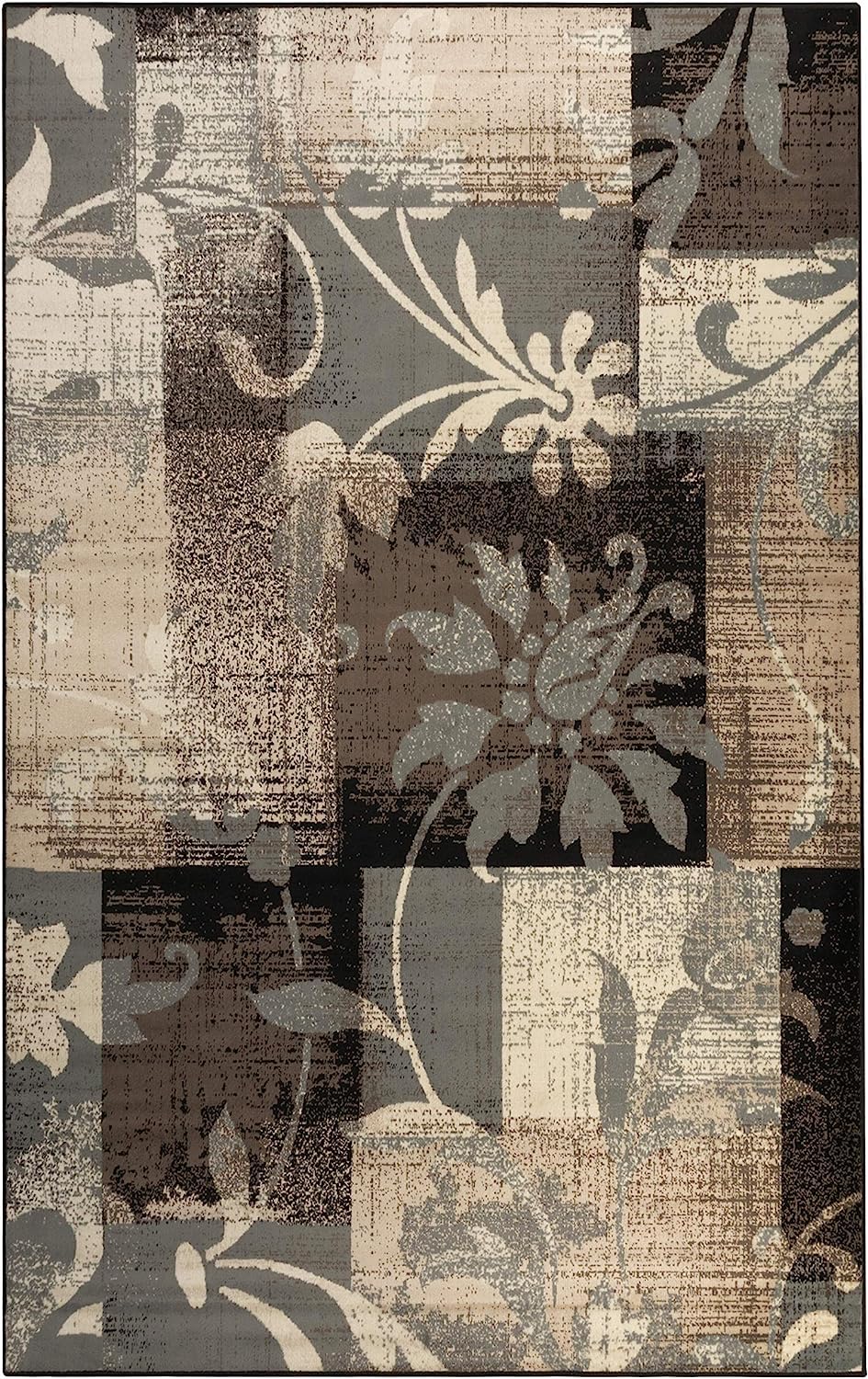 Premium Floral Patchwork Non-Slip Washable Area Rug 10x14 Feet - Soft Brown Indoor Rug for Living Room, Bedroom & Dining Room Decor