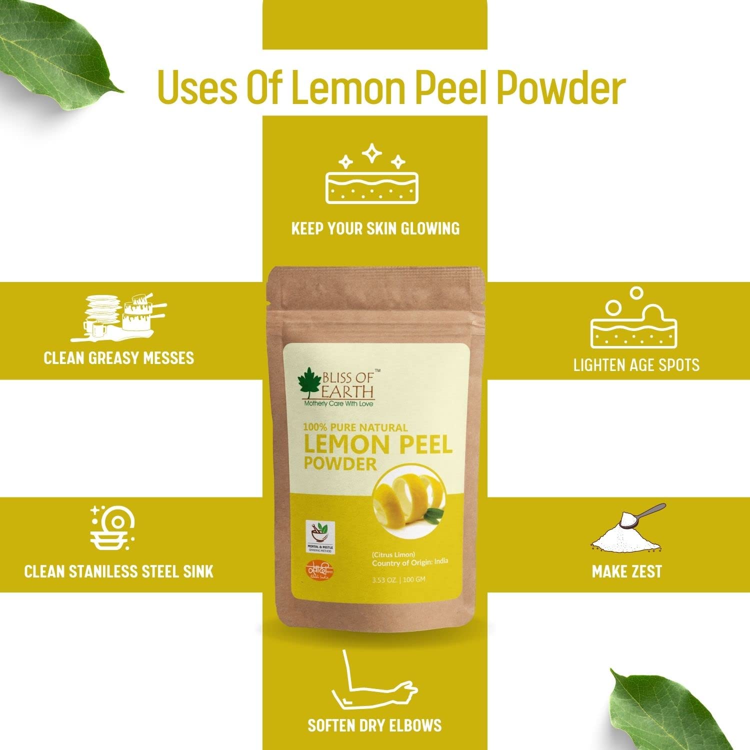 Bliss of Earth® 100g Natural Jatamansi Powder & 100g Lemon Peel Powder for Skin Whitening, Acne Treatment & Brightening - Organic Face Care for Glowing Complexion & Blemish-Free Skin | DIY Face Masks & Natural Beauty Remedies