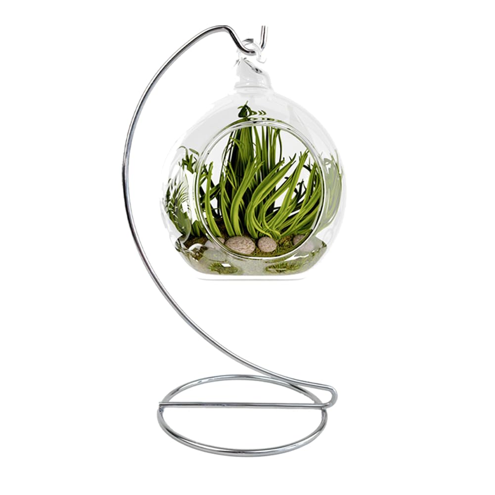 CXLE Ornament Display Stand - 9x4 Silver Iron Pothook Holder for Hanging Glass Globe, Air Plant Terrarium, Witch Ball, Christmas Decorations - Perfect for Home, Wedding & Holiday Decor Display