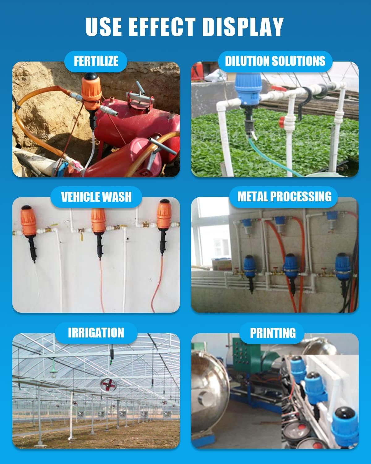 NEWTRY 1:500-1:50 Fertilizer Injector for Drip Irrigation System | 0.2%-2% Adjustable Dosing Pump | Garden Greenhouse & Agricultural Nutrient Delivery | Perfect for Hydroponics, Livestock Watering & Commercial Farming