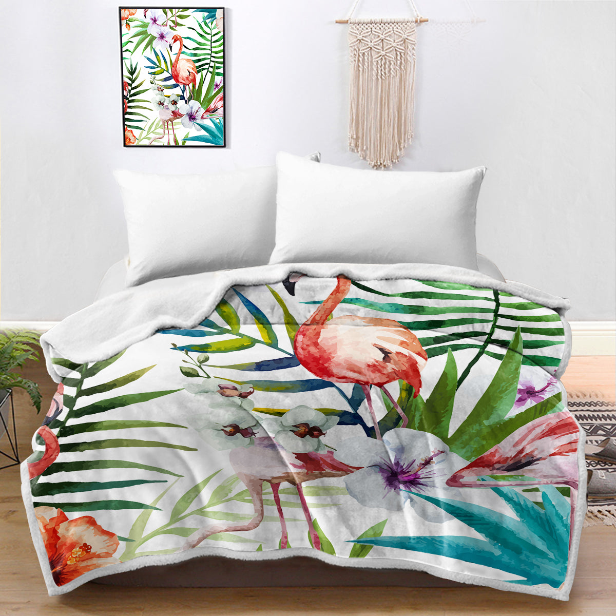 Flamingo Tropics Bedspread Blanket - Lightweight Summer Throw for Beach, Pool & Tropical Decor