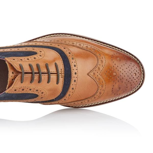 London Brogues Shelby Oxford Shoes for Men - Tan & Navy Classic Dress Shoes for Business, Office & Formal Occasions