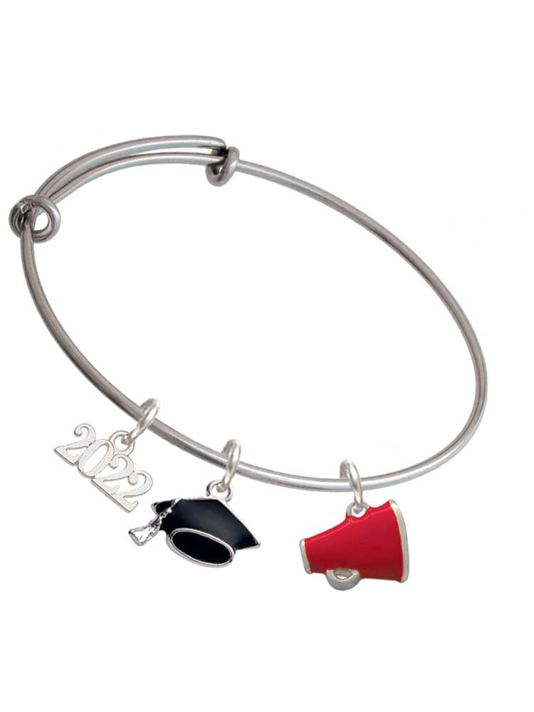 2022 Graduation Charm Bracelet - Silvertone Small Color Megaphone Bangle | Perfect for Graduation Gifts, Party Favors & School Celebrations