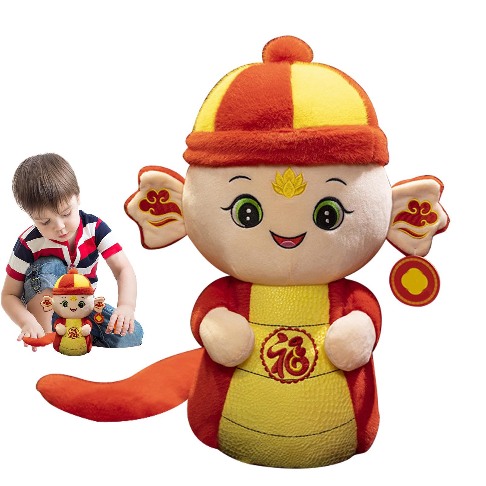 Soft Plush Snake Stuffed Animal Toy - Chinese Zodiac Year of the Snake 2025, 3D Realistic Snake Doll for Spring Festival Decor, Gifts & Kids Cuddling