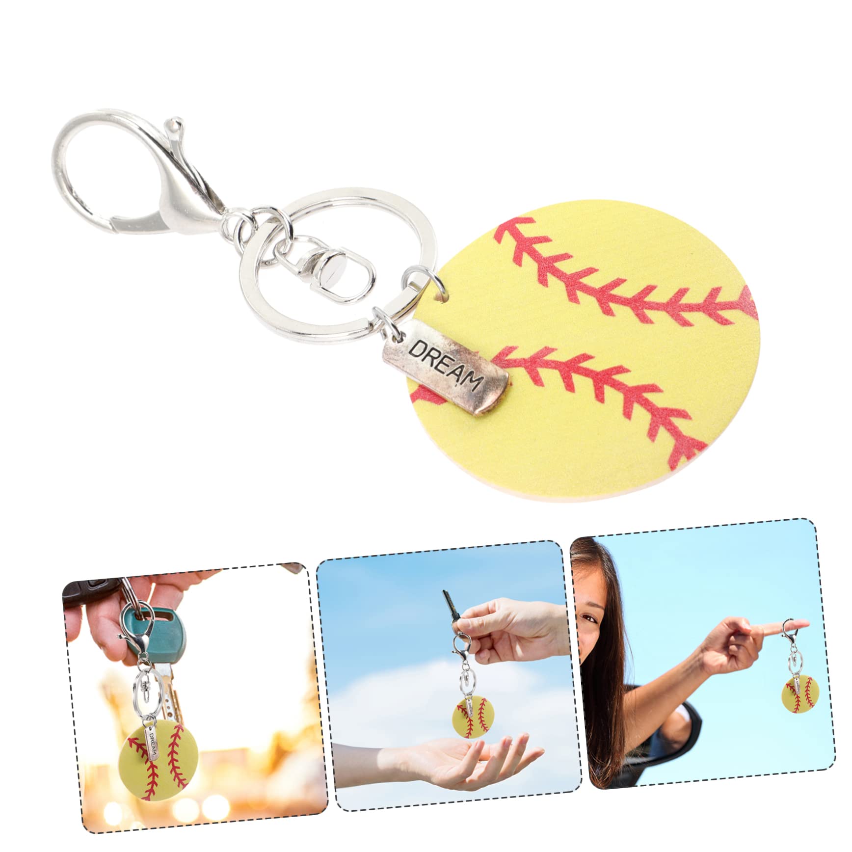BelliFFY 3 Pack Mini Softball Keychains - Wood & Alloy Keychain Pendants for Boys, Sports Enthusiasts - Lightweight Compact Keyrings for Backpacks, Gifts & Party Favors - Perfect for Baseball Games, Team Events & School Accessories