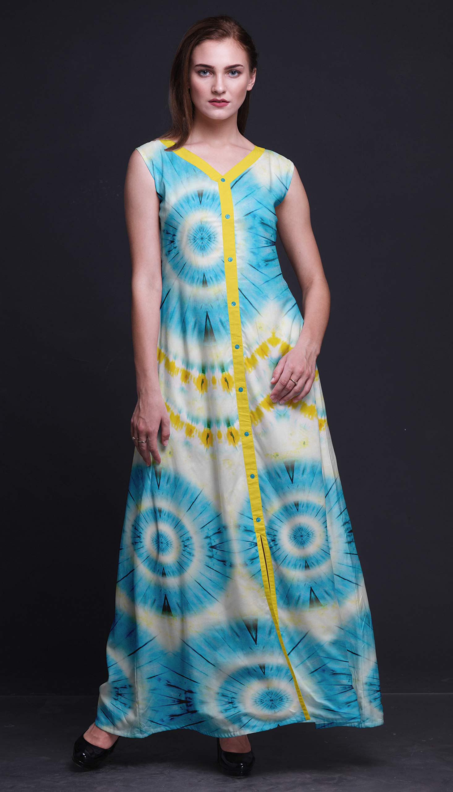 Bimba Women's Sleeveless Long Beach Dress with Front Slit - Flowy Summer & Spring Fashion for Vacations, Pool Parties, and Casual Outings