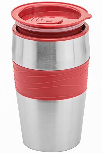 Mixpresso Personal Single-Serve Coffee Maker with 14oz Travel Mug | Compact Drip Coffee Machine & Insulated Tumbler | Auto Shut-Off & Reusable Filter | Ground Coffee Compatible | Perfect for Home, Office & Travel | Red