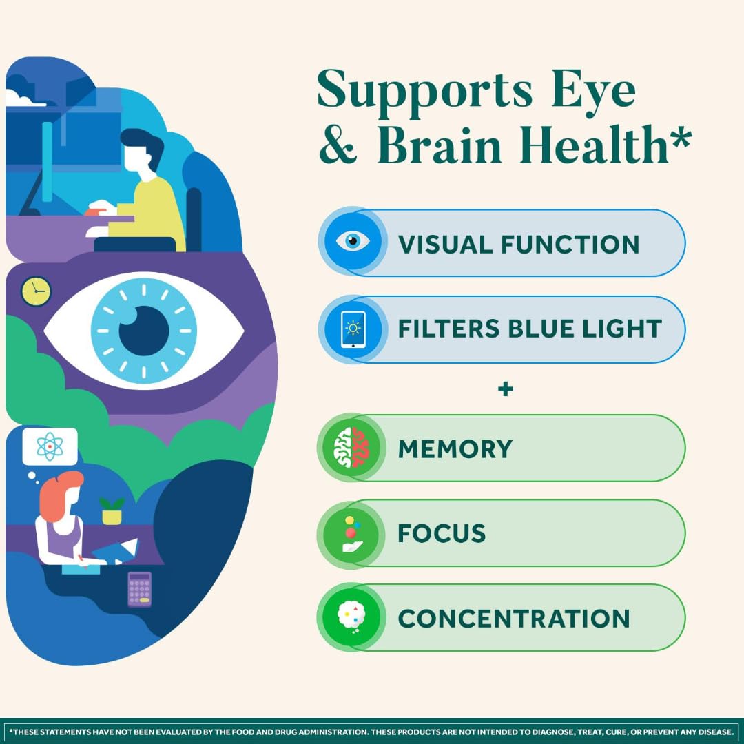 NEURIVA Brain & Eye Supplement for Memory, Focus & Concentration - Clinically Proven Lutein & Zeaxanthin with Vitamins A, C, E + Zinc - Supports Eye Health & Blue Light Protection - 30 Capsules (3 Pack) - Ideal for Students, Professionals & Gamers