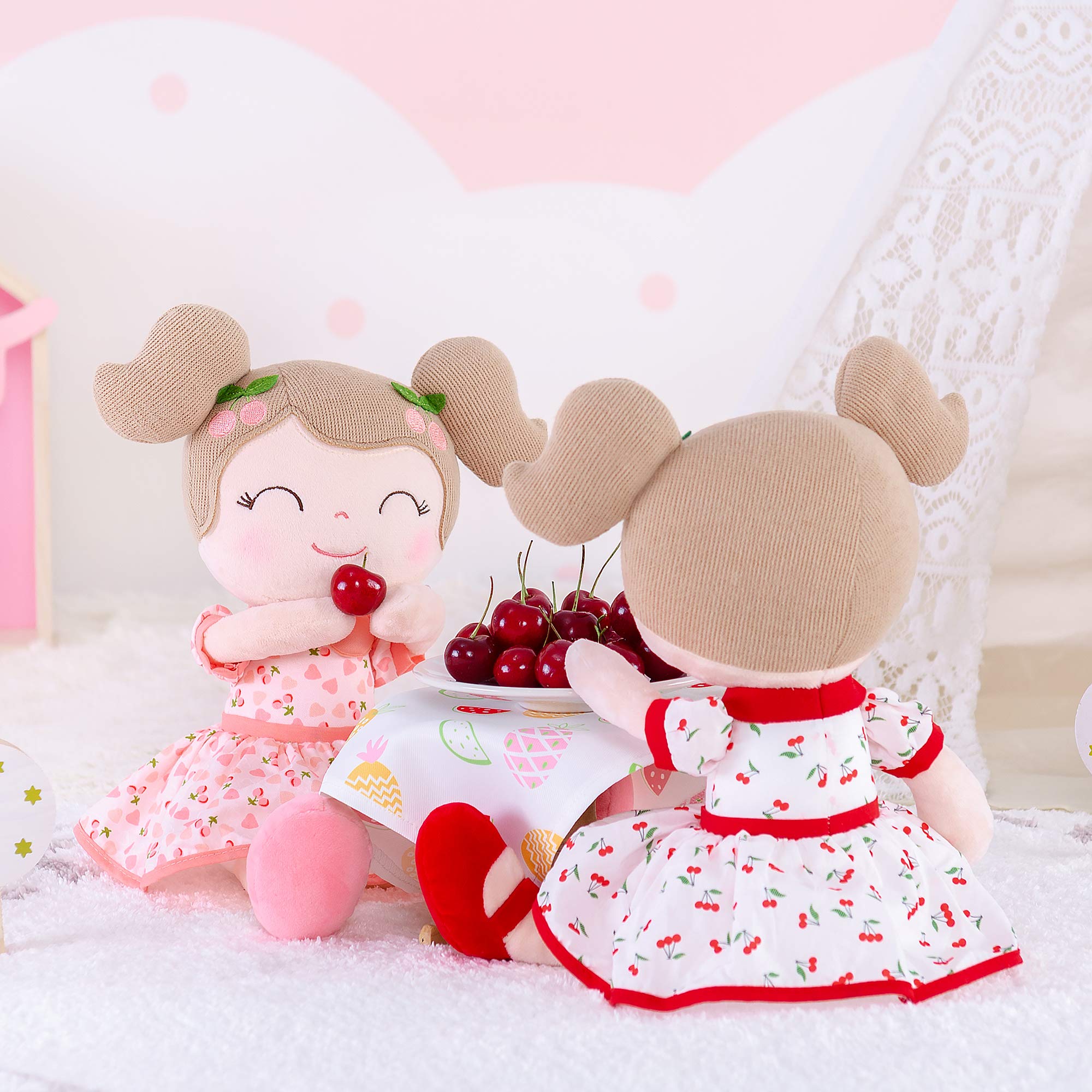 Gloveleya 14-inch Soft Plush Baby Doll for Girls - Cherry Red Stuffed Toy with Gift Box | Perfect Birthday Gift, Christmas Present & Nursery Decor