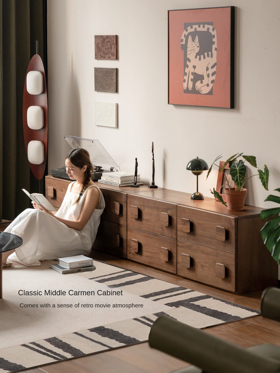 Premium Black Walnut Solid Wood TV Stand with Modular Design - Stylish Media Console for Living Room, Home Theater & Entertainment Centers