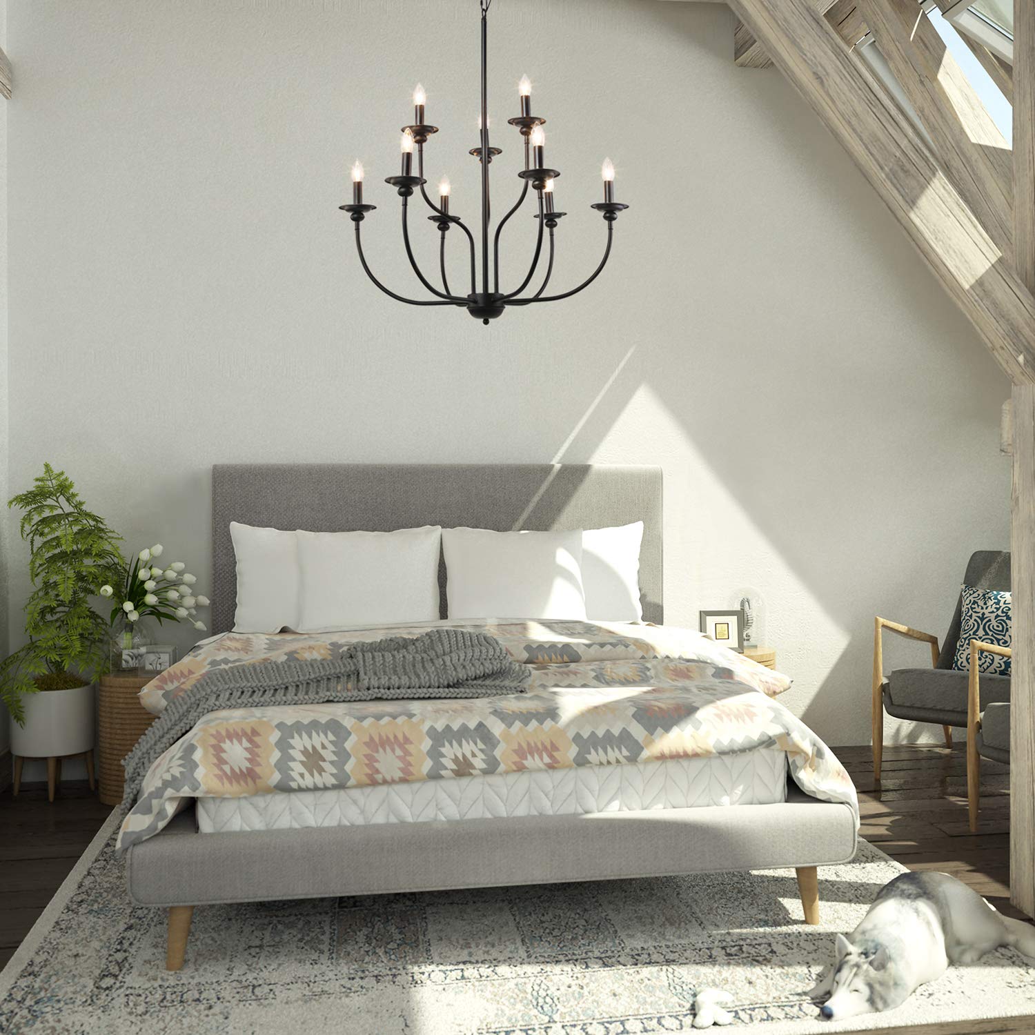 LALUZ Black Chandelier - 2-Tier 9-Candle French Country Farmhouse Lighting Fixture for Dining Room, Living Room, Bedroom & Entryway | Rustic Home Decor & Wedding Centerpiece