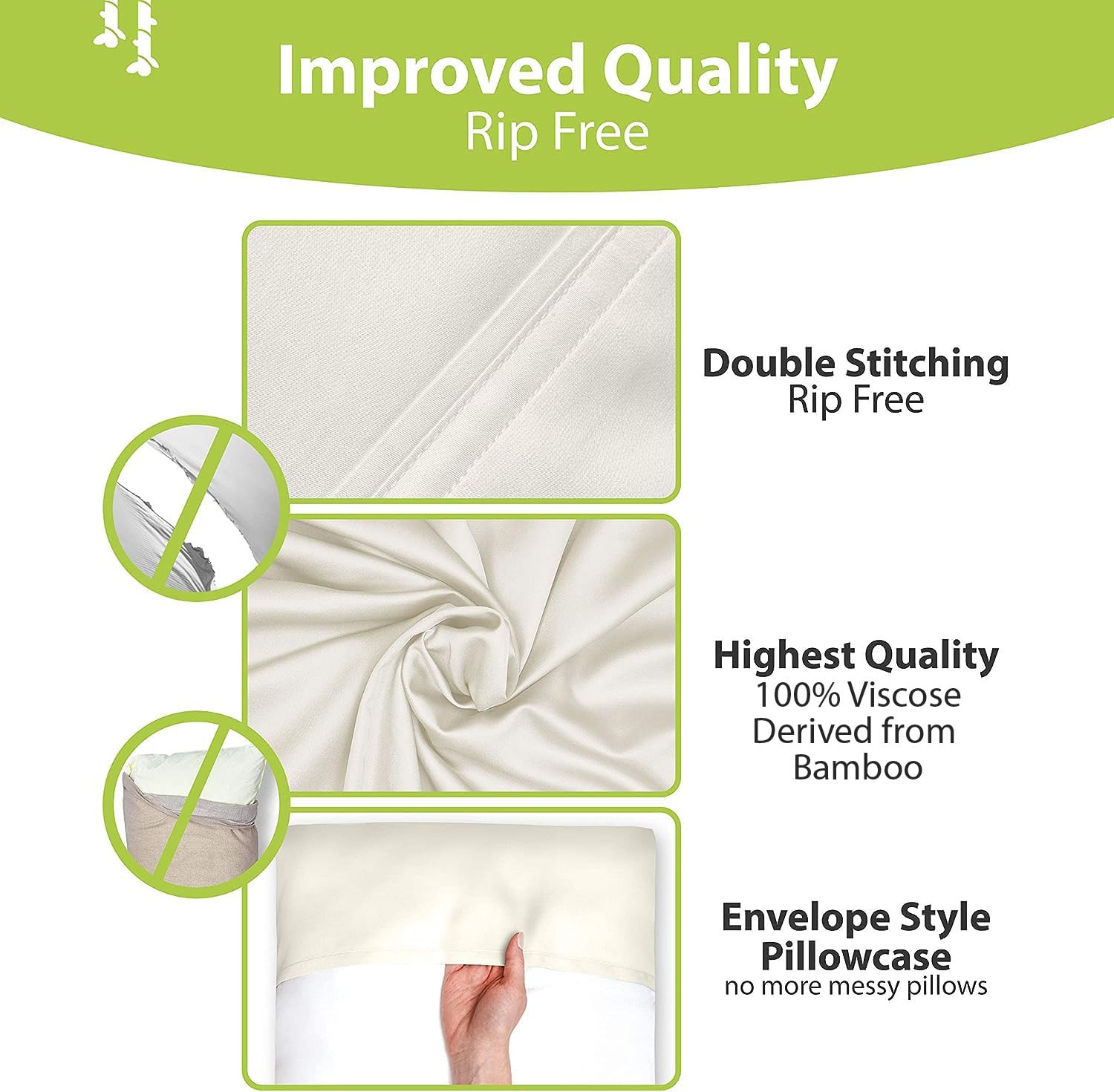 BAMPURE Queen Size Cooling Pillowcase Set of 2 - 100% Bamboo Viscose for Hot Sleepers - Breathable & Moisture Wicking - Envelope Closure - Ultra Soft (20x30 Inches, Ivory) | Perfect for Summer Nights, Hot Flashes & Night Sweats Relief