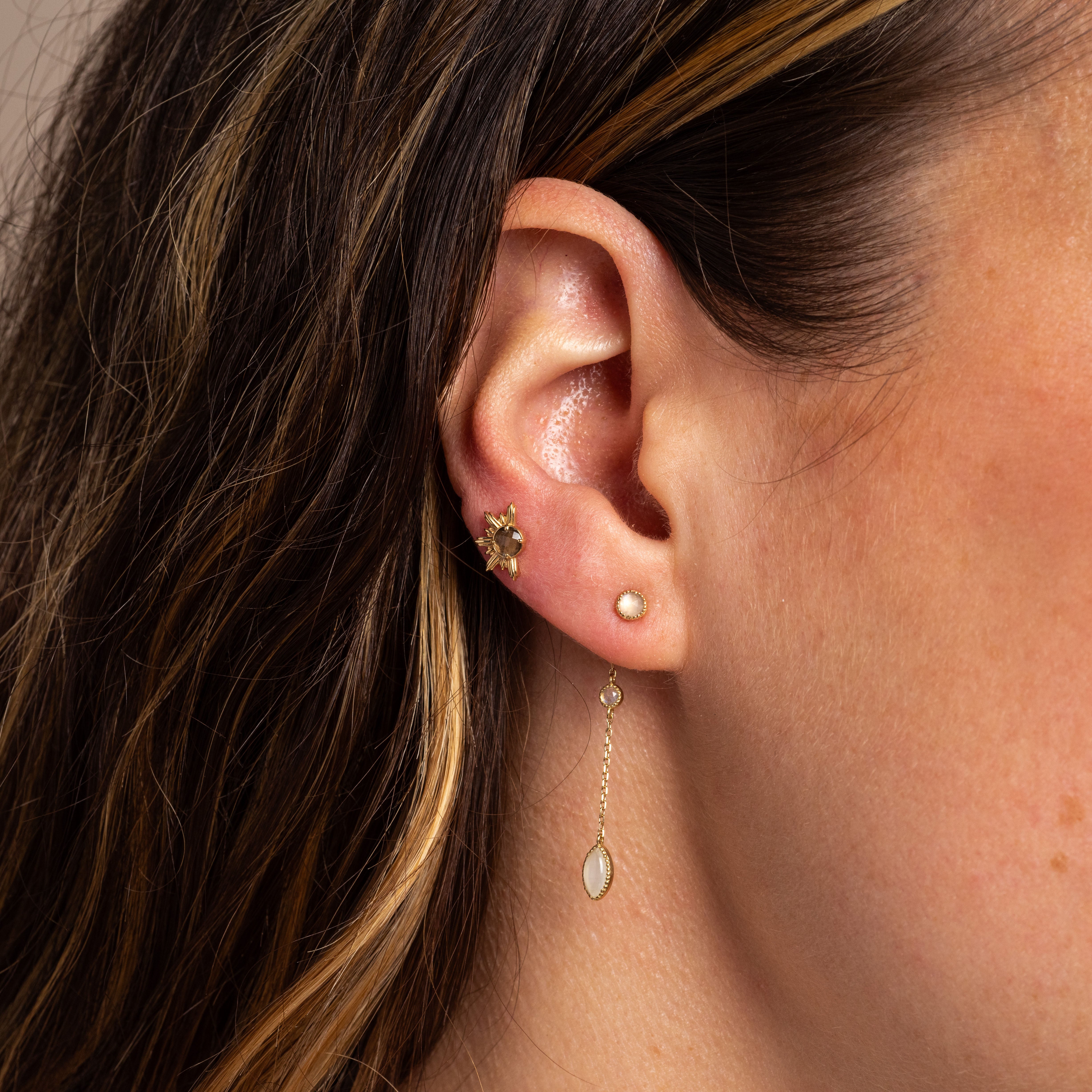 Solid Gold Smoky Quartz Sunburst Stud Earrings - Elegant Jewelry for Women, Perfect for Parties & Special Occasions