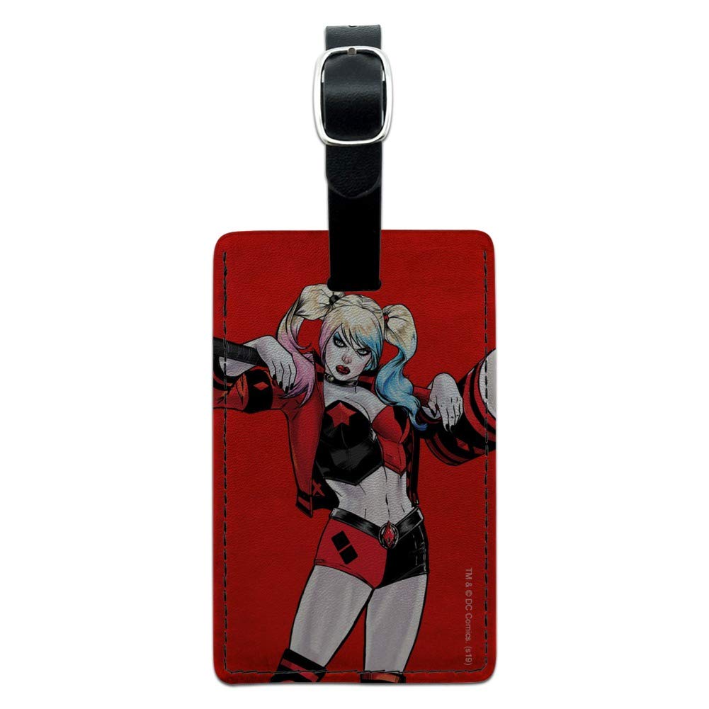 Harley Quinn Inspired Rectangle Leather Luggage Tag - Durable Carry-On ID Tag for Suitcases & Travel Bags | Perfect for Cosplay, Comic Con & Harley Quinn Fans