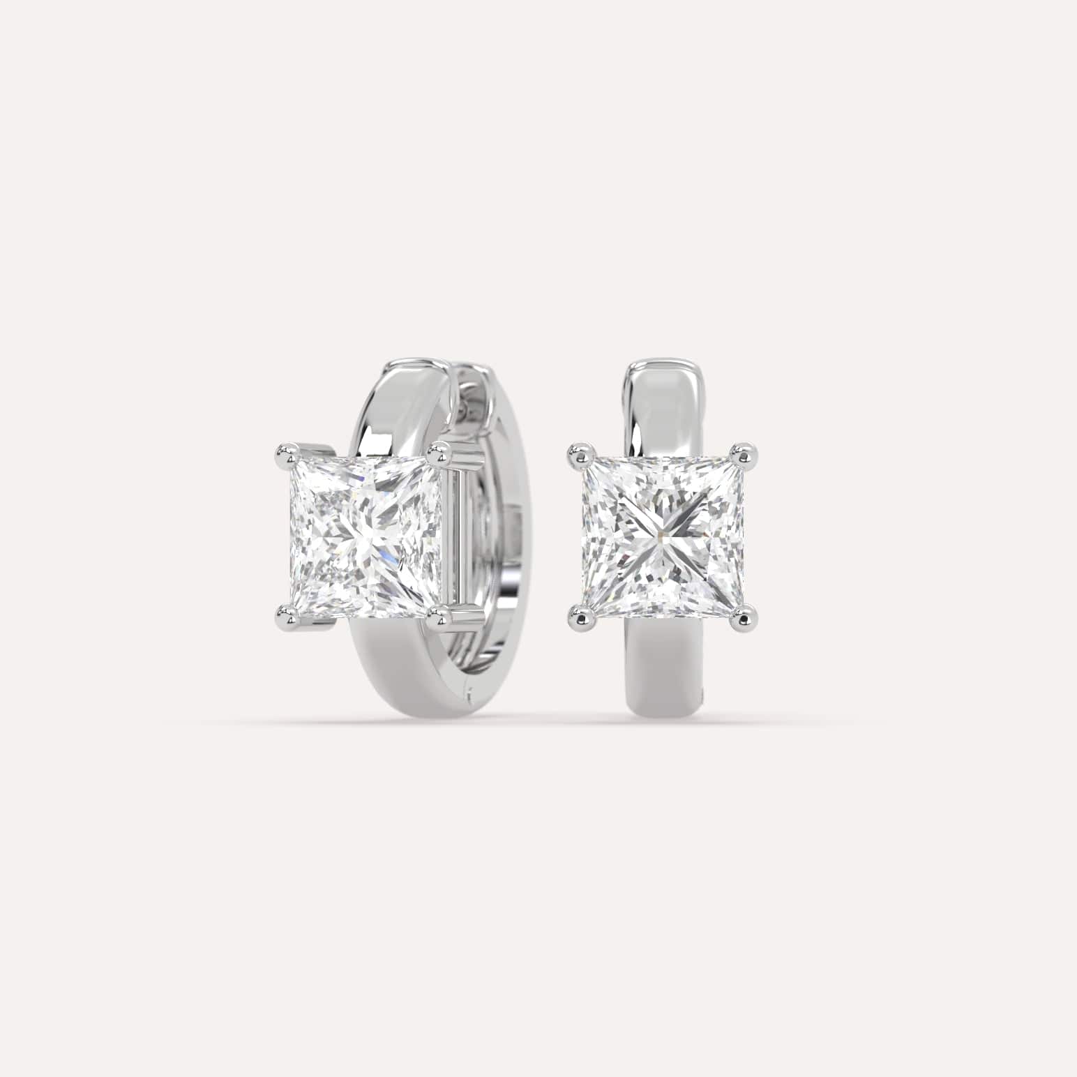 2 Carat Princess Cut Diamond Hoop Earrings for Women - 14K White Gold Dangle Earrings - Perfect for Weddings, Anniversaries & Special Occasions