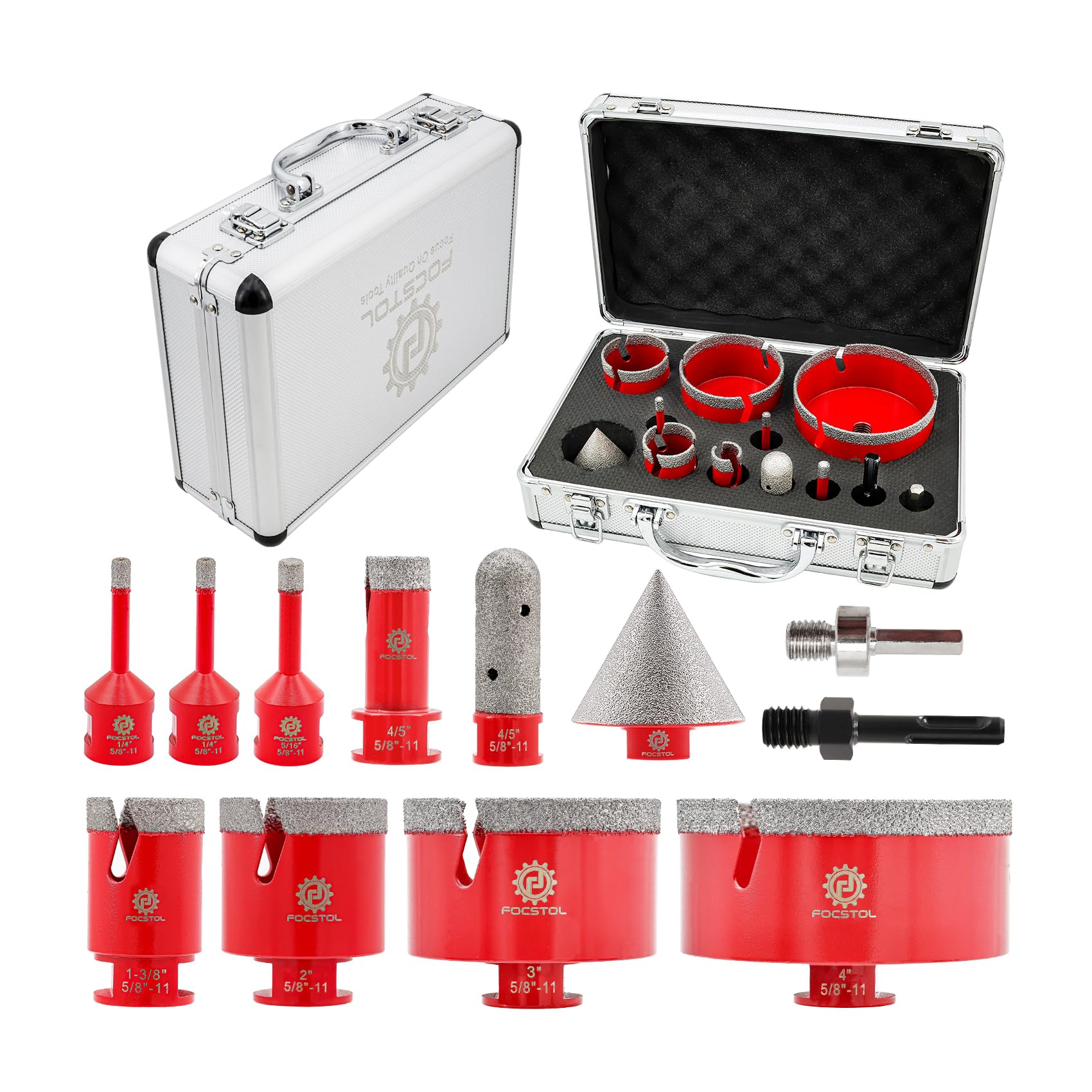 Premium Diamond Core Drill Bit Set - FOCSTOL 12pc Diamond Hole Saw Kit for Porcelain Tile, Ceramic, Marble & Granite (6-100mm Sizes + Accessories) - Perfect for Bathroom Renovation, Kitchen Backsplash & Stone Countertop Installation