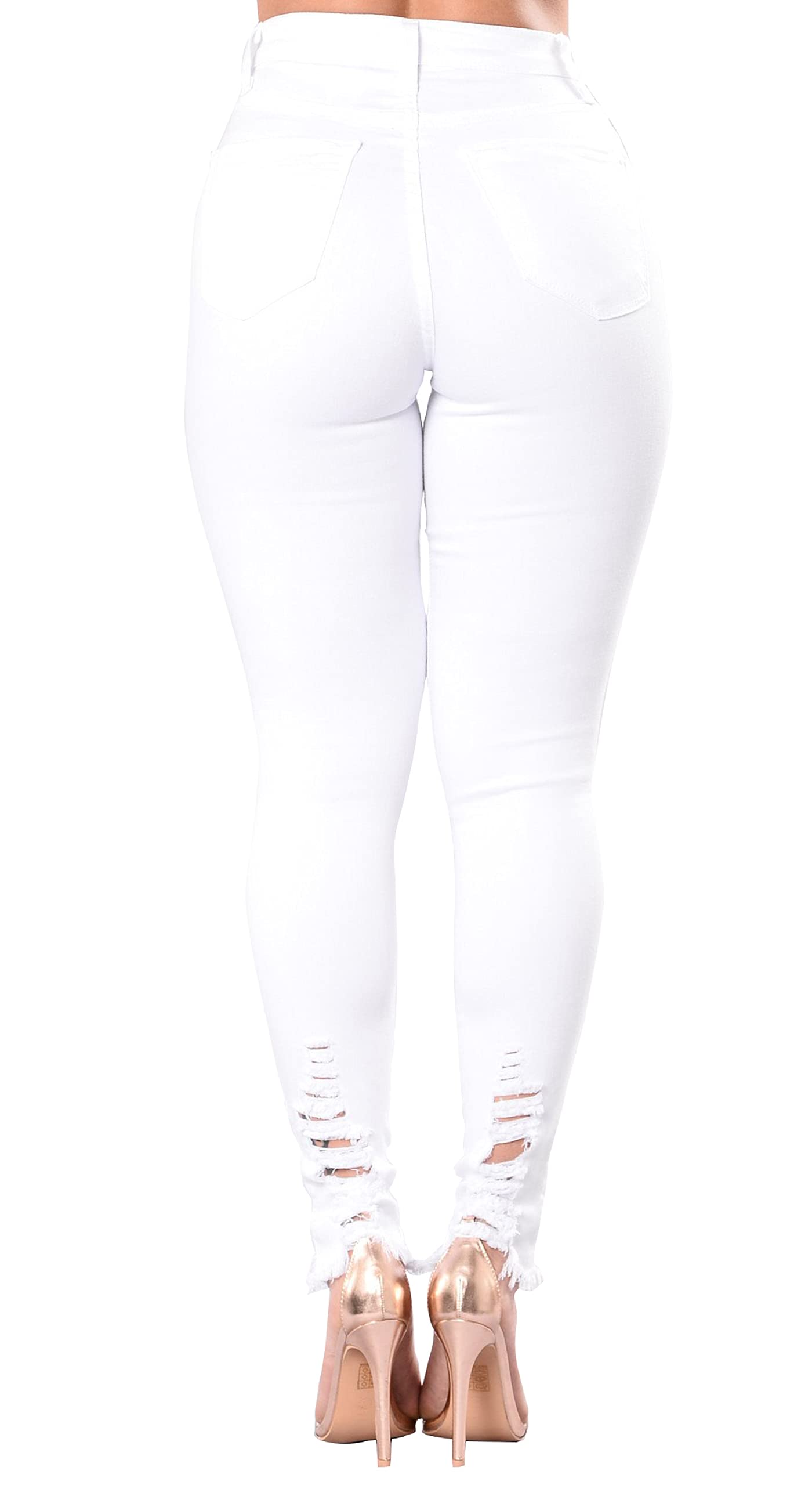FairBeauty Women's Skinny Stretch Jeans - High Waisted Slim Fit Ripped Denim Pants with Frayed Raw Hem for Casual Wear & Night Out