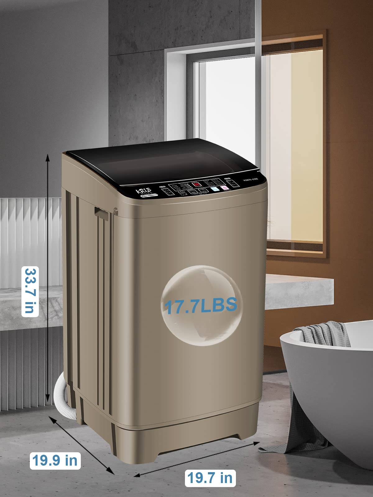 KRIB BLING Portable Full Automatic Washing Machine 17.7 lbs Capacity - Compact Washer with LED Display, Drain Pump, 10 Wash Programs & 8 Water Levels - Perfect for Dorms, Apartments, RVs, Camping & Small Spaces - Ideal for Laundry in Tight Spaces or On-the-Go