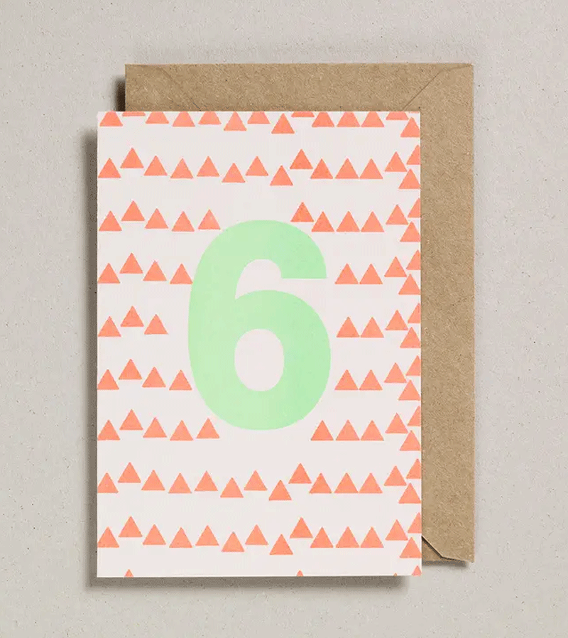 Petra Boase Age 6 Birthday Number Card - Cute Risograph Party Decorations for Kids Birthday Celebrations, Classroom Activities & Photo Props