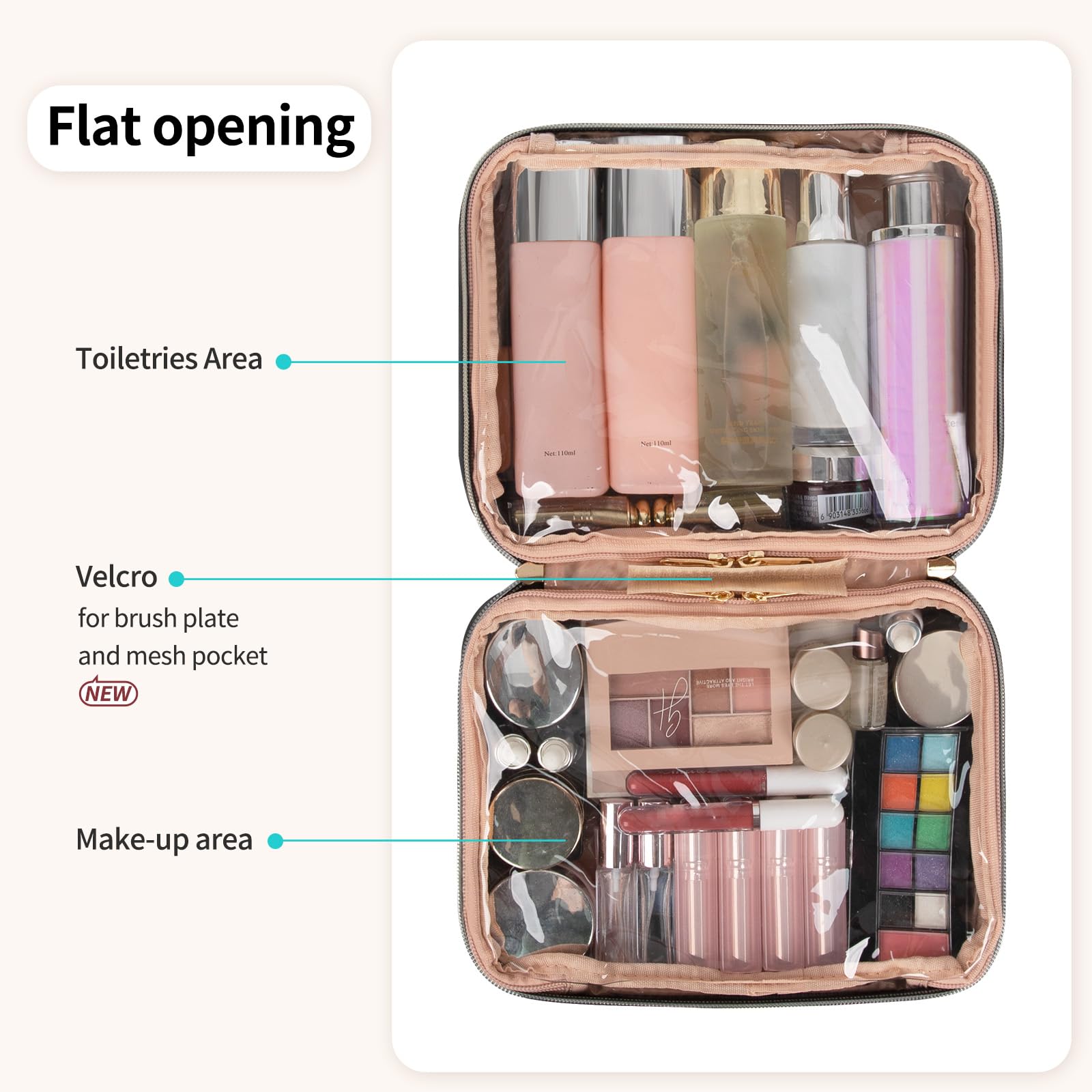 OCHEAL Waterproof Makeup Bag for Travel, Large Capacity Cosmetic Organizer with Brush Compartment - Black, Perfect for Women's Toiletry & Beauty Essentials