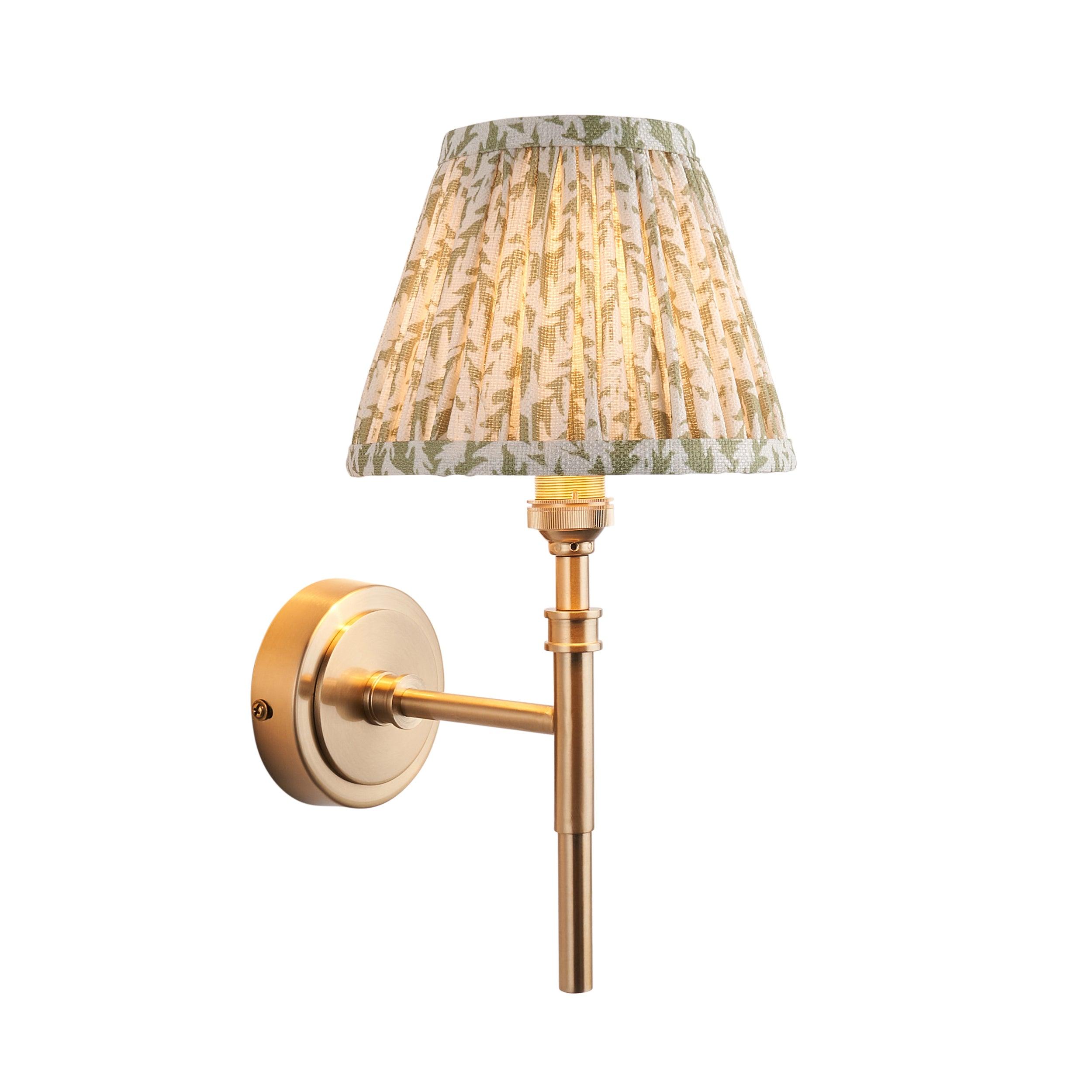 Chester Brass Wall Light with Green Leaf 16cm Shade - Vintage Style Sconce for Bedroom, Hallway & Outdoor Porch Lighting