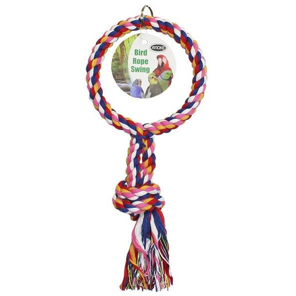Bird Rope Swing with Single Ring - Natural Wooden Perch for Parrots & Small Birds - Perfect for Cage Play & Exercise
