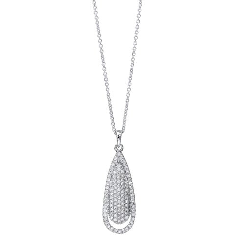 Diamond Halo Pear Anniversary Pendant Necklace in Sterling Silver - Elegant Jewelry Gift for Women, Wife, Girlfriend - Perfect for Anniversaries, Valentine's Day & Special Occasions