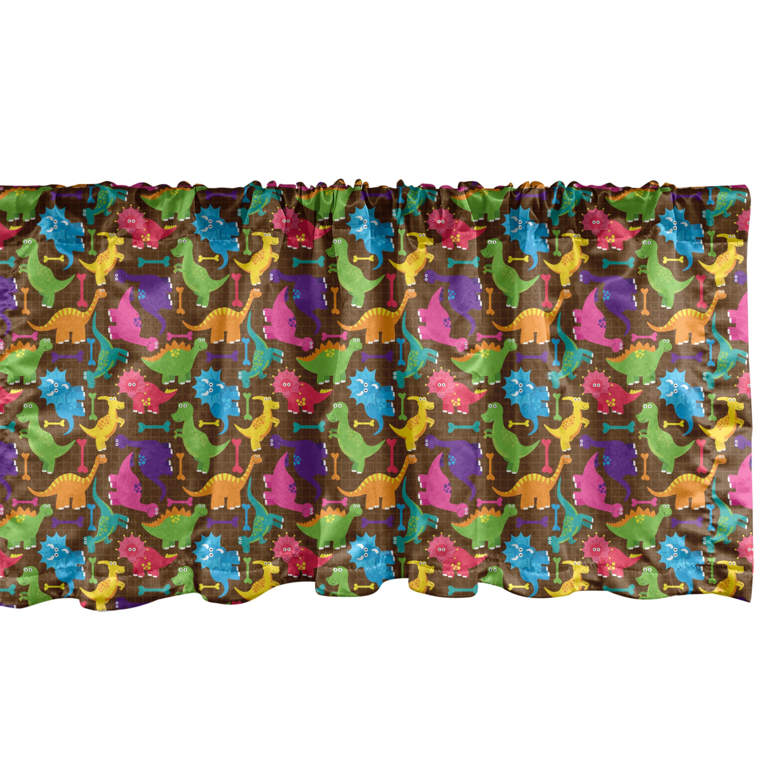 Ambesonne Tyrannosaurus Dinosaur Window Valance - Video Game Style Digital Print Wild Dino Boys Room Decor - Kitchen & Bedroom Curtain Valance with Rod Pocket - 54