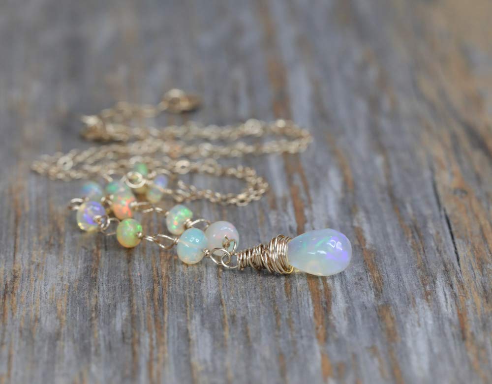 Genuine Ethiopian Welo Opal Teardrop Necklace in Gold - Elegant Women's Jewelry for Weddings, Bridal & October Birthstone Gifts - Perfect Birthday Present & Anniversary Keepsake