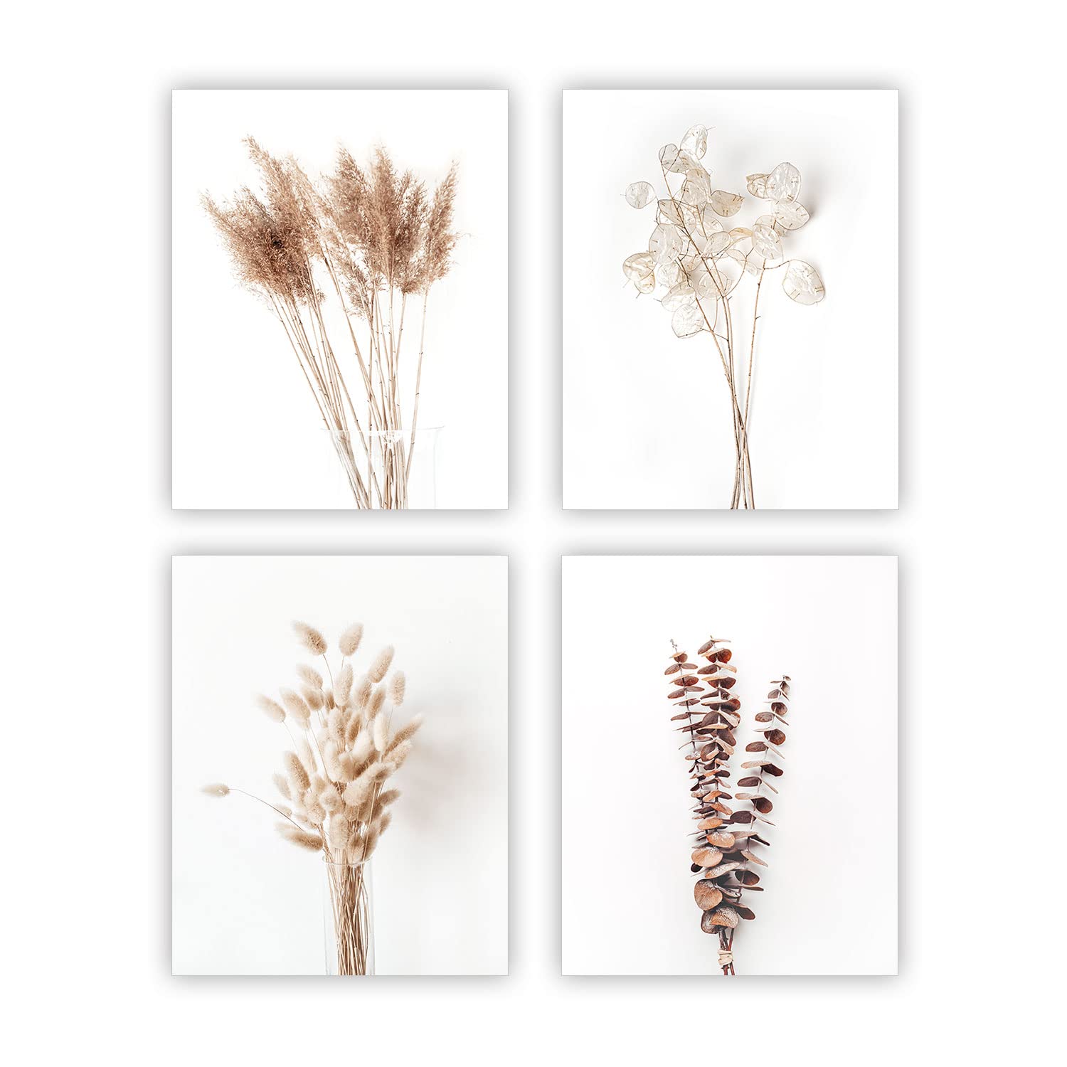 Boho Wall Art Set of 4 - 8x10in Pampas Grass Prints for Farmhouse Decor | Neutral Botanical Decorations for Bedroom, Bathroom & Kitchen | Fall Home Aesthetic (UNFRAMED) | Perfect for Boho Chic, Rustic & Modern Interior Design