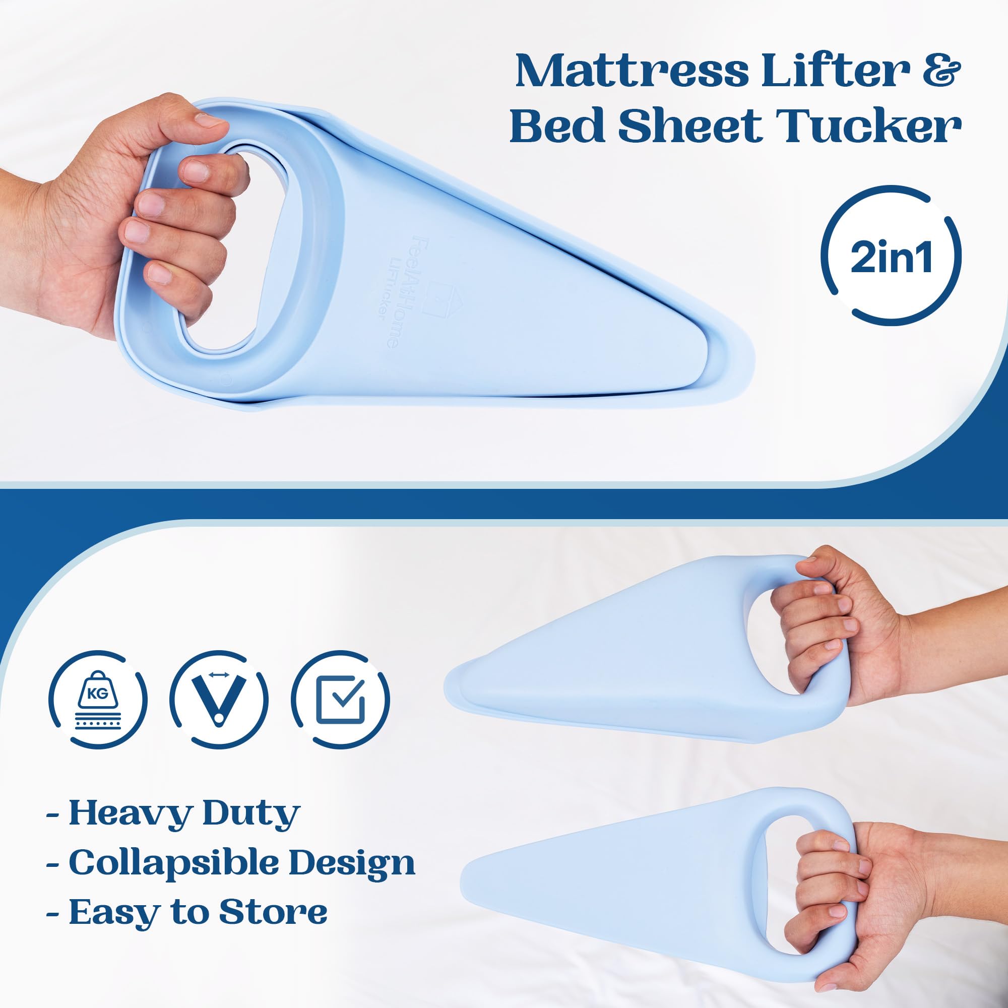 2-in-1 Bed Maker & Mattress Lifter - FeelAtHome Bed Sheet Tucker Tool for Easy Bed Making - Lift & Hold Mattress While Changing Sheets - Perfect for Fitted & Flat Sheets - Ideal for Seniors, Hotels & Home Use