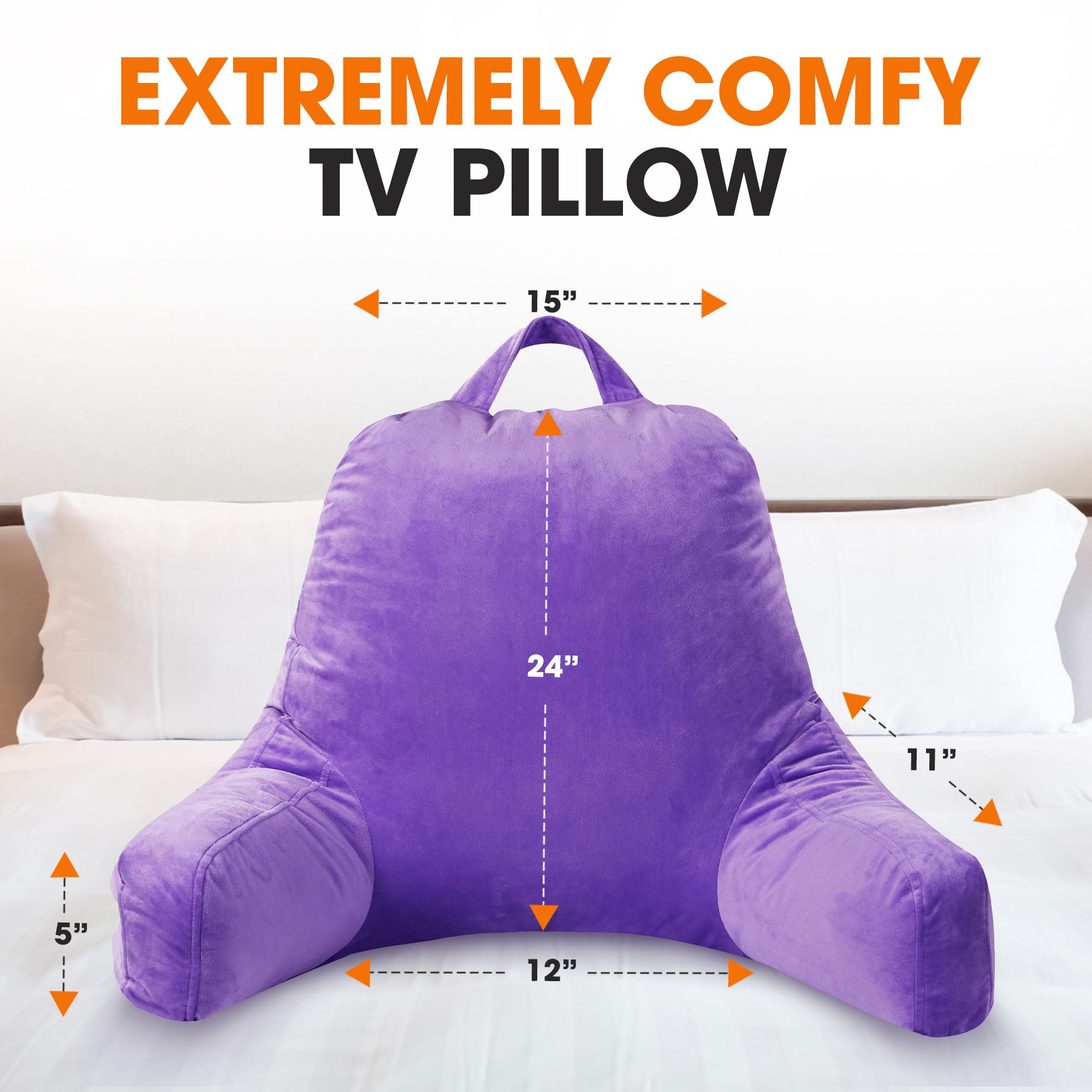 **Cheer Collection Reading Pillow with Arms – Portable Bed Pillow for Sitting Up & Back Support, Hollow Fiber-Filled Backrest for Bed & Couch, Machine Washable, Purple – Perfect for Reading, Relaxing & Watching TV**