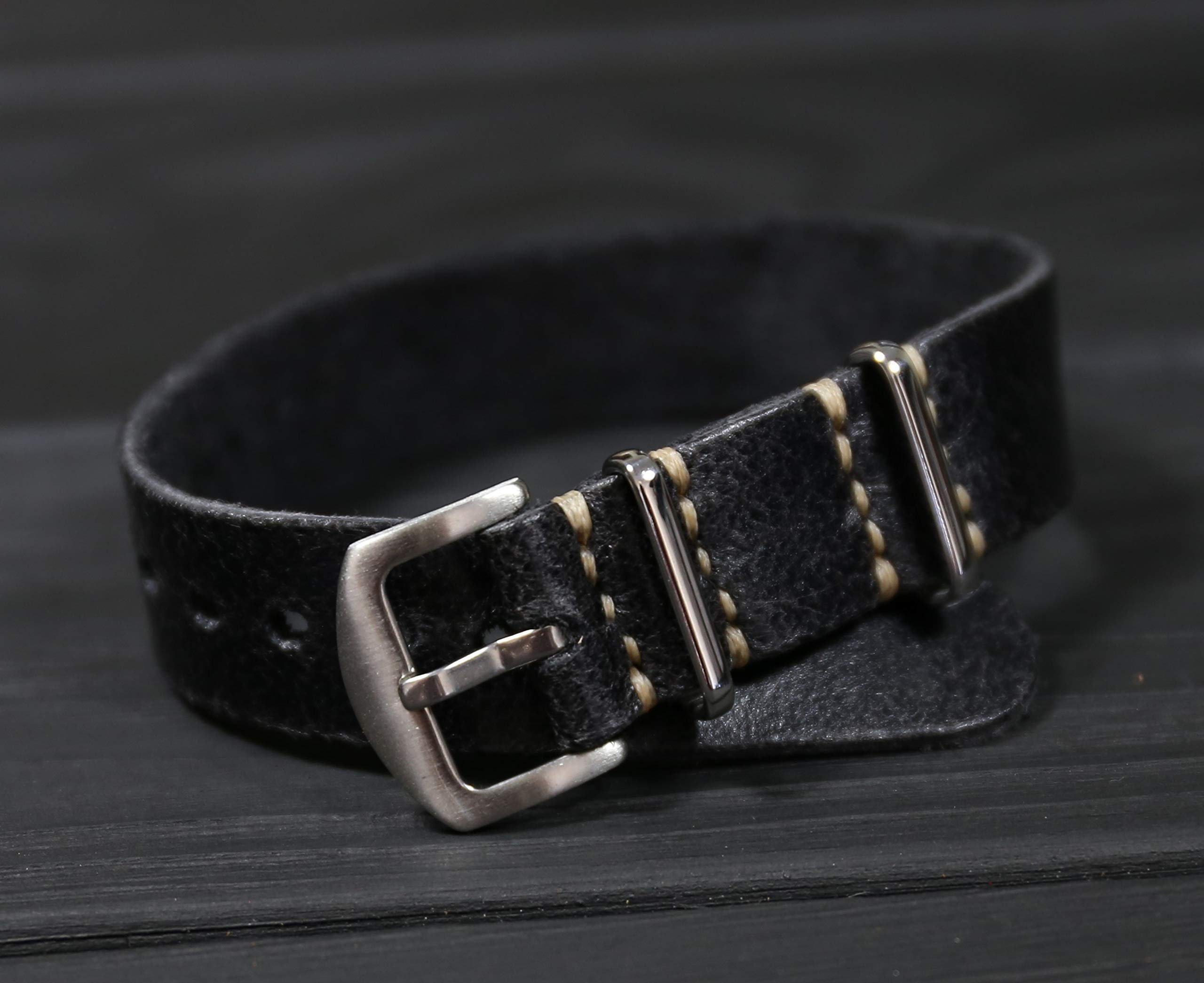 Handmade Black Leather Watch Strap - Distressed Single Pass Band for Men | Perfect Gift & Daily Wear