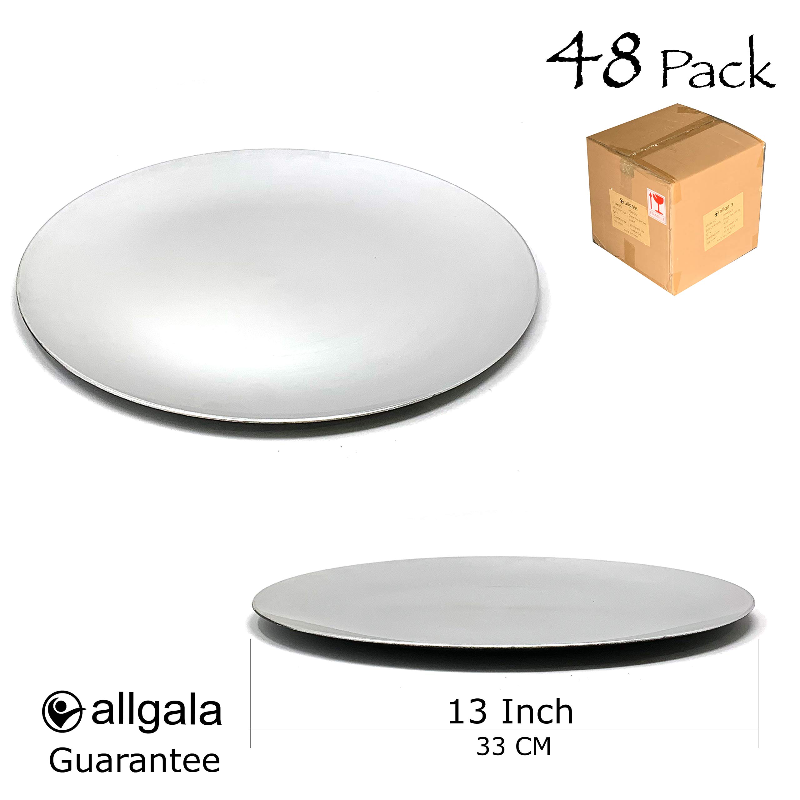 Premium 48-Pack Allgala 13-Inch Heavy Duty Round Charger Plates - Brushed Silver Finish (HD80822) for Elegant Dinner Parties, Weddings & Formal Events