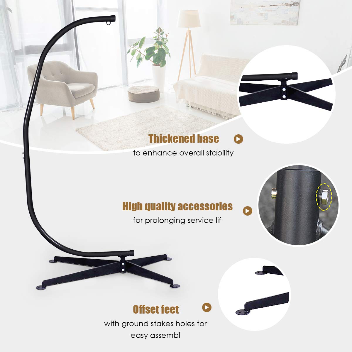 RELAX4LIFE Heavy Duty Portable Hammock Stand - Detachable C-Shaped Stand for Hanging Hammocks, Porch Swings & Outdoor Chairs | Indoor & Outdoor Use for Backyard, Patio, Camping & Relaxation