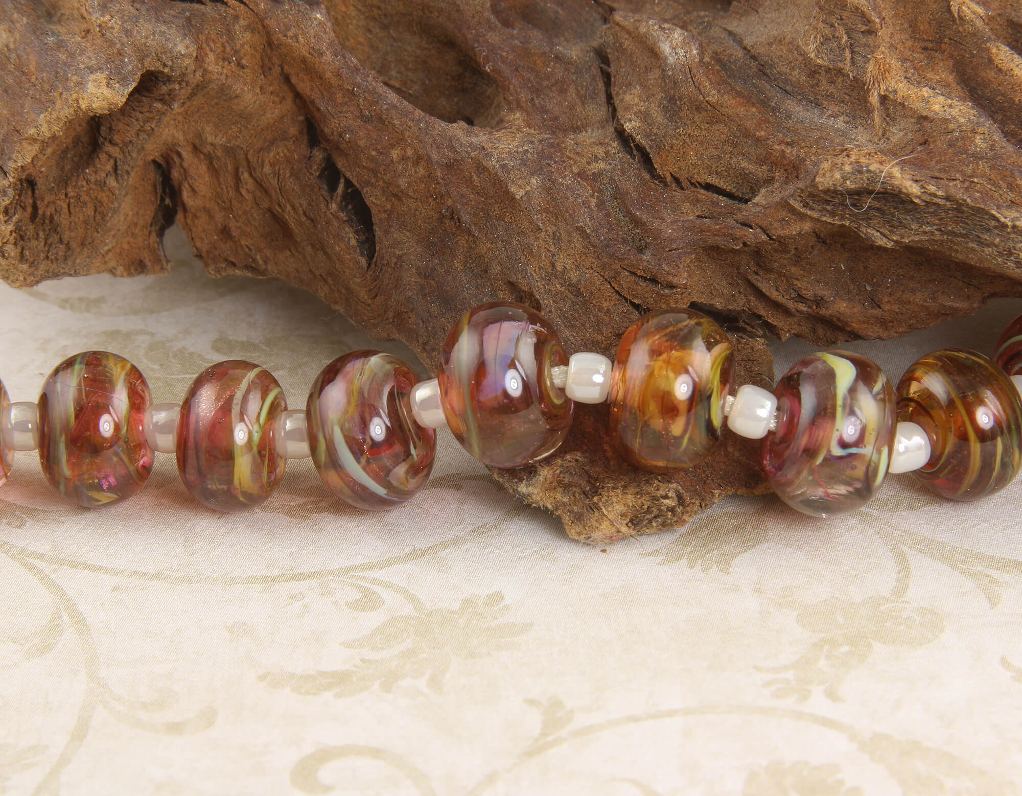 16pcs Ruby Brown Swirls Lampwork Glass Beads for Jewelry Making - DIY Bracelets, Necklaces, Earrings & Home Decor Crafts