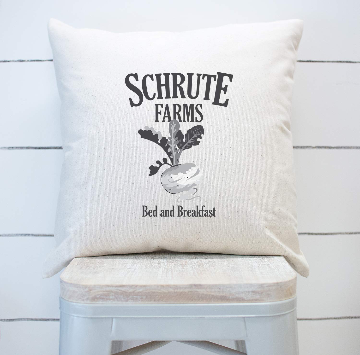 Schrute Farms Farmhouse Throw Pillow Cover - 20x20 Inch Decorative Cushion for Sofa, Bed & Home Decor - Soft White Cotton Pillowcase for Living Room, Bedroom & Farmhouse Style