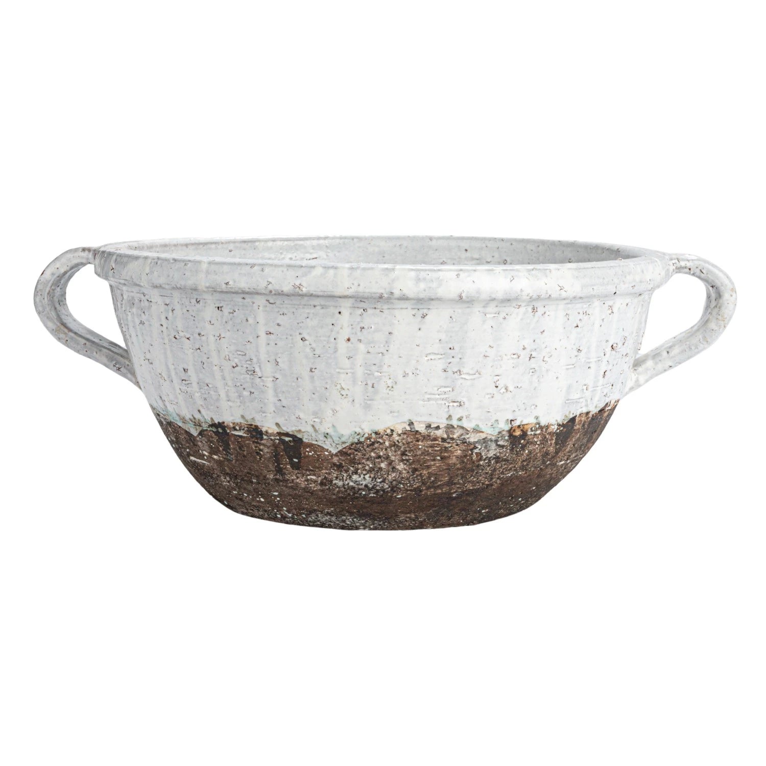 Distressed White Terracotta Bowl - Handmade Ceramic Serving Bowl for Soup, Salad, Pasta | Perfect for Farmhouse Decor, Kitchen Display & Rustic Table Setting