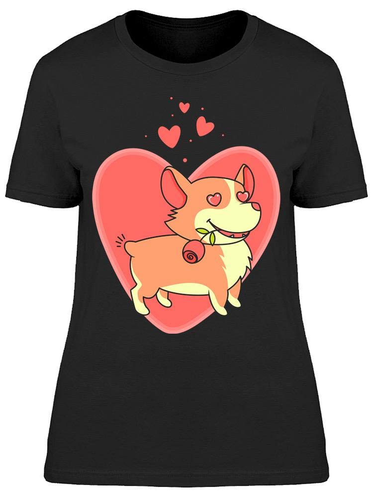 Cute Corgi with Rose Print Women's T-Shirt - Casual Summer Tee for Dog Lovers & Pet Owners