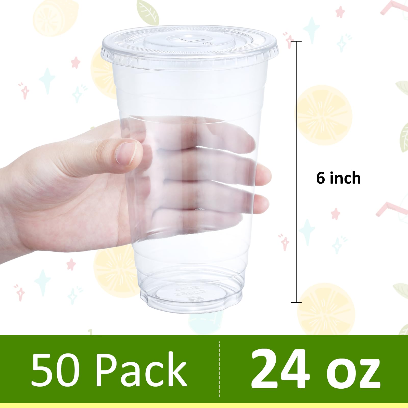 Eupako 24 oz Clear Plastic Cups with Lids - 50 Sets Disposable Cold Drink Cups for Iced Coffee, Smoothies, Bubble Tea & Takeout - Perfect for Parties, Picnics, and Coffee Shops