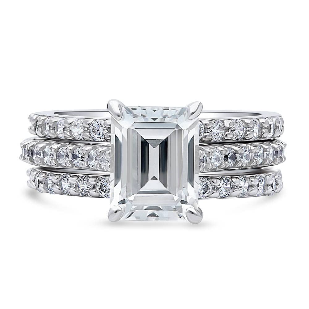 BERRICLE 2.6 Carat Emerald Cut Cubic Zirconia Sterling Silver Engagement Ring Set for Women - Solitaire Wedding Band, Rhodium Plated, Size 4-10 - Perfect for Proposals, Anniversaries & Special Occasions