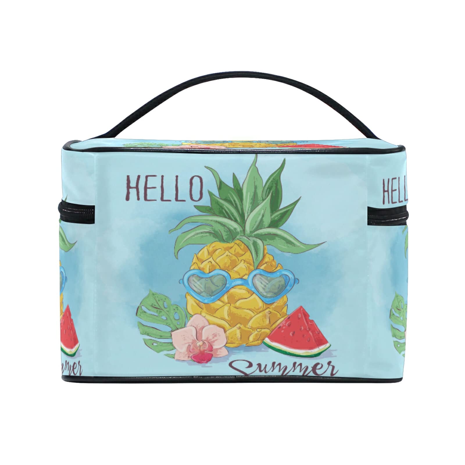 Stylish Tropical Pineapple Makeup Bag for Women - Waterproof Cosmetic & Toiletry Travel Organizer - Perfect for Beach Vacation, Gym, and Daily Essentials Storage